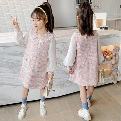 スーツ 女の子 入学式 フォーマル 子供 ワンピース セレモニー 服 きれいめ チュニック 子ども 子供服 ピアノ発表会 キッズ おしゃれ 春 結婚式 春 ツイード 110 120 130 140
