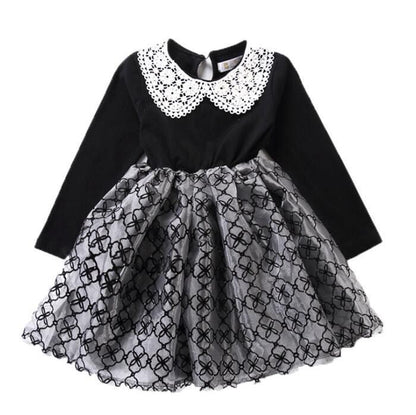 長袖ワンピース　黒◇レース フォーマル 入学式 入園式 卒業式 卒園式 発表会 結婚式 プルオーバー 韓国 子ども服　 秋 冬　レースワンピース　チュールスカート　女の子 キッズ用 100cm 110