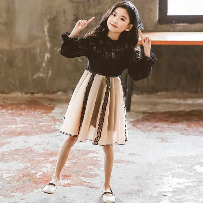 子供ドレス 発表会 フォーマルドレス 黒 七五三 卒業式 長袖ワンピース レース フォーマル 入学式 入園式 卒業式 子ども服 卒園式 発表会 結婚式 韓国 レースワンピース　チュールスカート 女の子