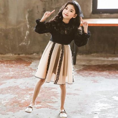 子供ドレス発表会フォーマルドレス長袖ワンピース七五三卒業式入園式子ども服入学式フォーマルレース卒業式黒卒園式発表会