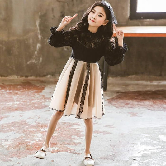 子供ドレス発表会フォーマルドレス長袖ワンピース七五三卒業式入園式子ども服入学式フォーマルレース卒業式黒卒園式発表会