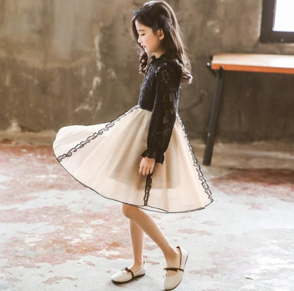 子供ドレス発表会フォーマルドレス長袖ワンピース七五三卒業式入園式子ども服入学式フォーマルレース卒業式黒卒園式発表会