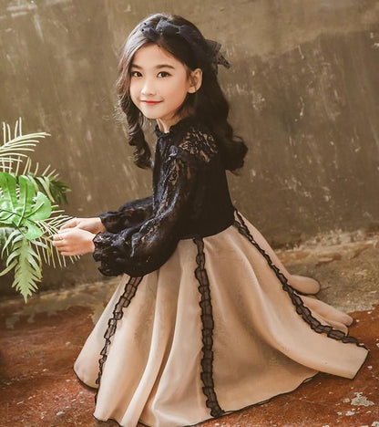 子供ドレス発表会フォーマルドレス長袖ワンピース七五三卒業式入園式子ども服入学式フォーマルレース卒業式黒卒園式発表会