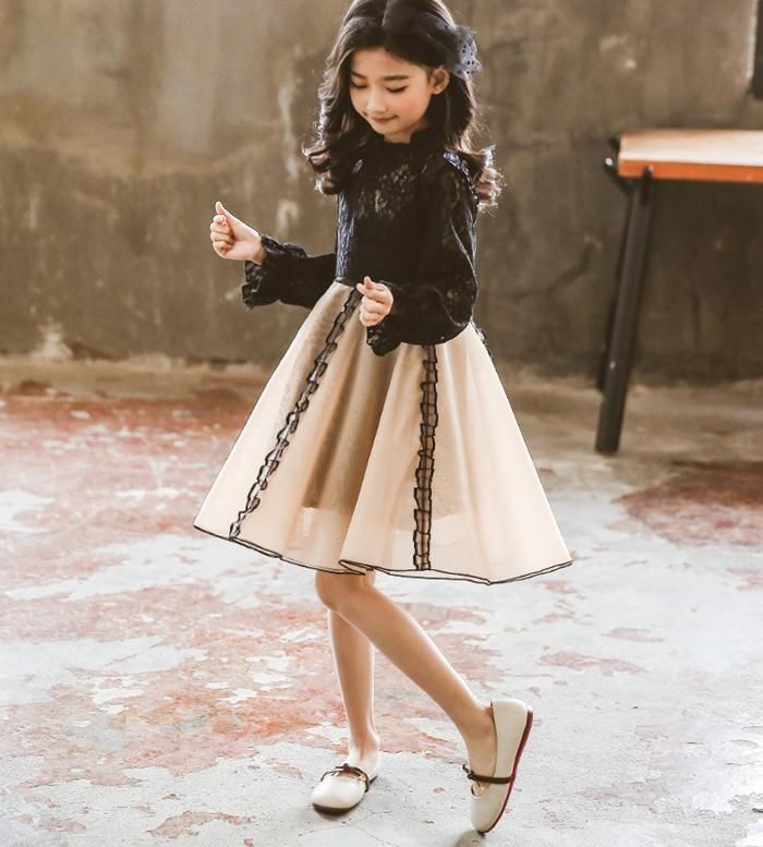 子供ドレス発表会フォーマルドレス長袖ワンピース七五三卒業式入園式子ども服入学式フォーマルレース卒業式黒卒園式発表会