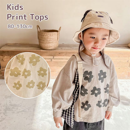 子供服 長袖トップス 長袖 プルオーバー 花柄 韓国風 子ども服 こども服 女の子 男の子 春 80 90 100 110 120 130 かわいい 通学 カジュアル シンプル キッズ おしゃれ ビッグシルエット