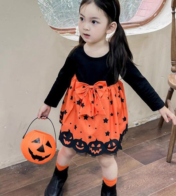 ハロウィン 衣装 子供 コスプレ 仮装 子ども 服 女の子 ワンピース かぼちゃ パンプキン ハロウィーン 長袖 魔女 ドレス キッズ ベビー 赤ちゃん コスチューム クリスマス かわいい こども 90 100 110 120 130 halloween36