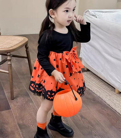ハロウィン 衣装 子供 コスプレ 仮装 子ども 服 女の子 ワンピース かぼちゃ パンプキン ハロウィーン 長袖 魔女 ドレス キッズ ベビー 赤ちゃん コスチューム クリスマス かわいい こども 90 100 110 120 130 halloween36