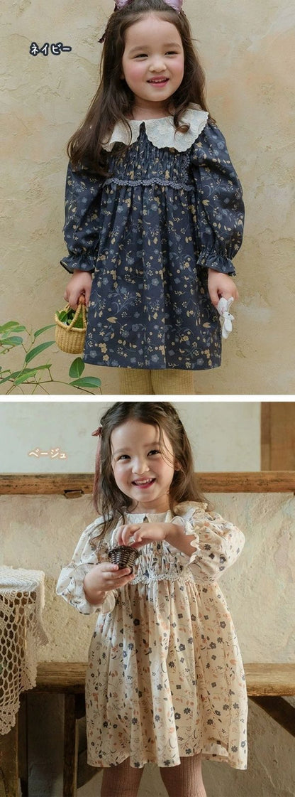 ベビー ワンピース 赤ちゃん 女の子 長袖 キッズ 子ども 子供服 付け襟 可愛い ワンピース 春 ベビードレス お姫様風 セレモニードレス 花柄 90 100 110 120 ベビー服 写真撮影 通園 通学 caig03