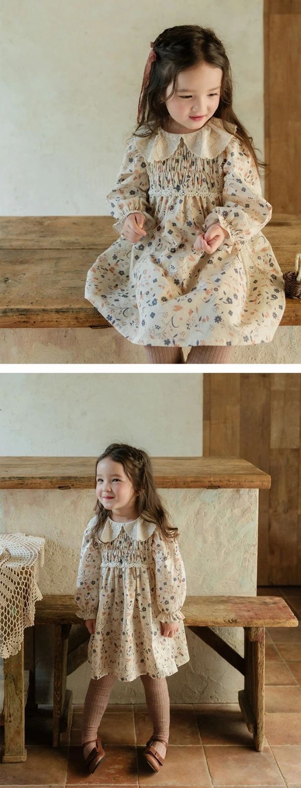 ベビー ワンピース 赤ちゃん 女の子 長袖 キッズ 子ども 子供服 付け襟 可愛い ワンピース 春 ベビードレス お姫様風 セレモニードレス 花柄 90 100 110 120 ベビー服 写真撮影 通園 通学 caig03