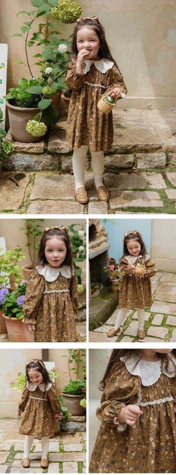 ベビー ワンピース 赤ちゃん 女の子 長袖 キッズ 子ども 子供服 付け襟 可愛い ワンピース 春 ベビードレス お姫様風 セレモニードレス 花柄 90 100 110 120 ベビー服 写真撮影 通園 通学 caig03