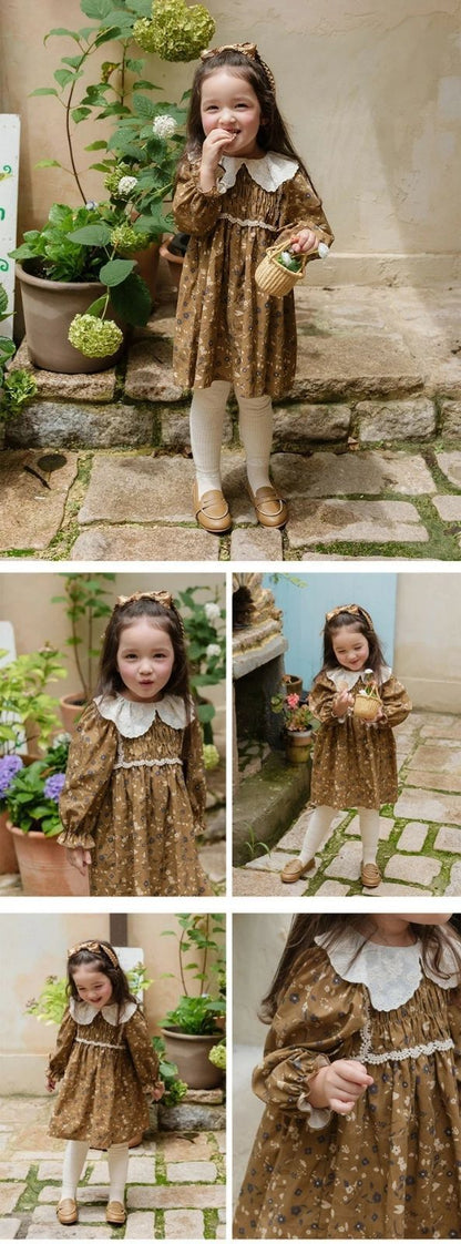 ベビー ワンピース 赤ちゃん 女の子 長袖 キッズ 子ども 子供服 付け襟 可愛い ワンピース 春 ベビードレス お姫様風 セレモニードレス 花柄 90 100 110 120 ベビー服 写真撮影 通園 通学 caig03