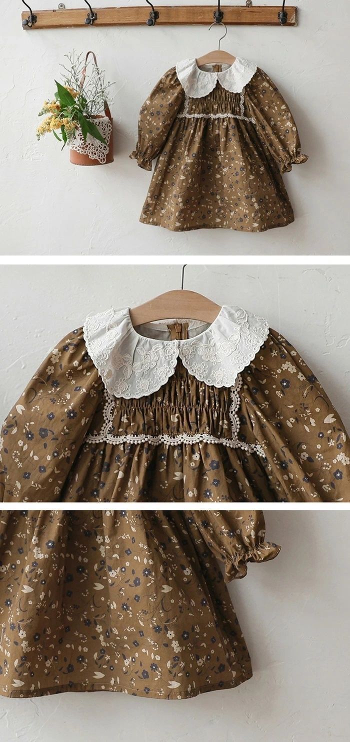 ベビー ワンピース 赤ちゃん 女の子 長袖 キッズ 子ども 子供服 付け襟 可愛い ワンピース 春 ベビードレス お姫様風 セレモニードレス 花柄 90 100 110 120 ベビー服 写真撮影 通園 通学 caig03