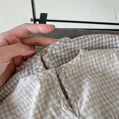 ブラウス 子供服 半袖 チェック柄 クマさん プルオーバー 半袖トップス フレンチスリーブ 韓国風 子ども服 こども服 女の子 春 夏 80 90 100 110 120 130 かわいい shenjia04