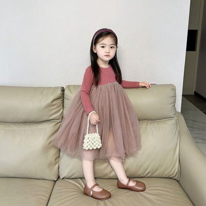 キッズ チュールワンピース 子供 こども 無地 韓国こども服 春 チュールワンピース 韓国子供服 女の子 シンプル 長袖 ワンピ 韓国子ども服 チュール キッズ 秋 90 100 110 120 130 140 女の子 ナチュラルxiaokb65