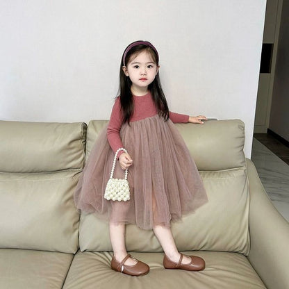 キッズ チュールワンピース 子供 こども 無地 韓国こども服 春 チュールワンピース 韓国子供服 女の子 シンプル 長袖 ワンピ 韓国子ども服 チュール キッズ 秋 90 100 110 120 130 140 女の子 ナチュラルxiaokb65