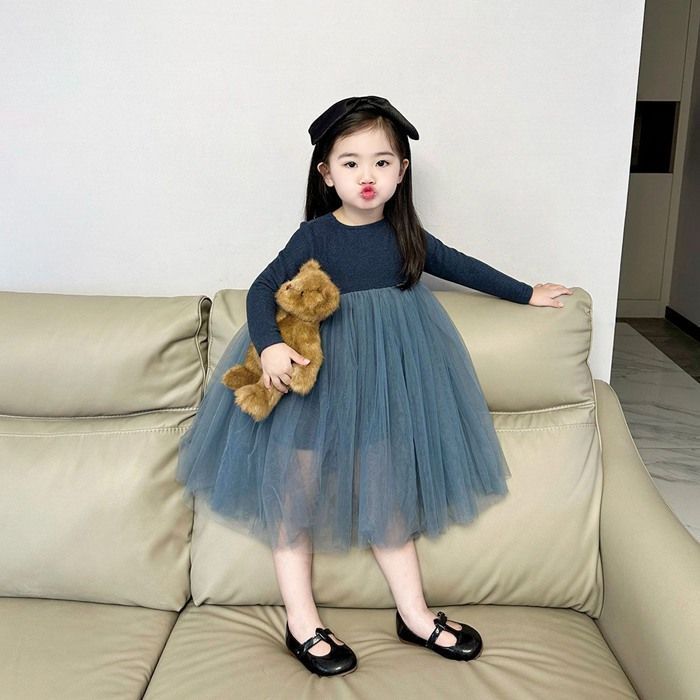 キッズ チュールワンピース 子供 こども 無地 韓国こども服 春 チュールワンピース 韓国子供服 女の子 シンプル 長袖 ワンピ 韓国子ども服 チュール キッズ 秋 90 100 110 120 130 140 女の子 ナチュラルxiaokb65