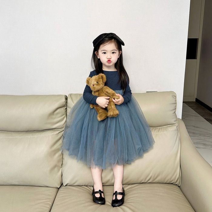 キッズ チュールワンピース 子供 こども 無地 韓国こども服 春 チュールワンピース 韓国子供服 女の子 シンプル 長袖 ワンピ 韓国子ども服 チュール キッズ 秋 90 100 110 120 130 140 女の子 ナチュラルxiaokb65