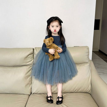 キッズ チュールワンピース 子供 こども 無地 韓国こども服 春 チュールワンピース 韓国子供服 女の子 シンプル 長袖 ワンピ 韓国子ども服 チュール キッズ 秋 90 100 110 120 130 140 女の子 ナチュラルxiaokb65