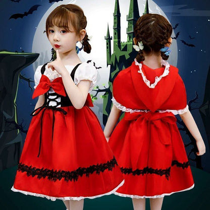 ハロウィン 衣装 子供 女の子 コスプレ 仮装 コスチューム キッズ 子供ドレス 赤ずきん ケープ 子供服 ワンピース 童話 発表会 赤 パーティー ドレス 子供用 子ども 幼稚園 halloween09
