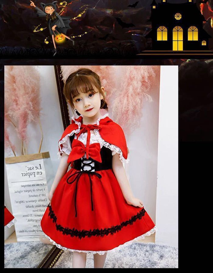 ハロウィン 衣装 子供 女の子 コスプレ 仮装 コスチューム キッズ 子供ドレス 赤ずきん ケープ 子供服 ワンピース 童話 発表会 赤 パーティー ドレス 子供用 子ども 幼稚園 halloween09