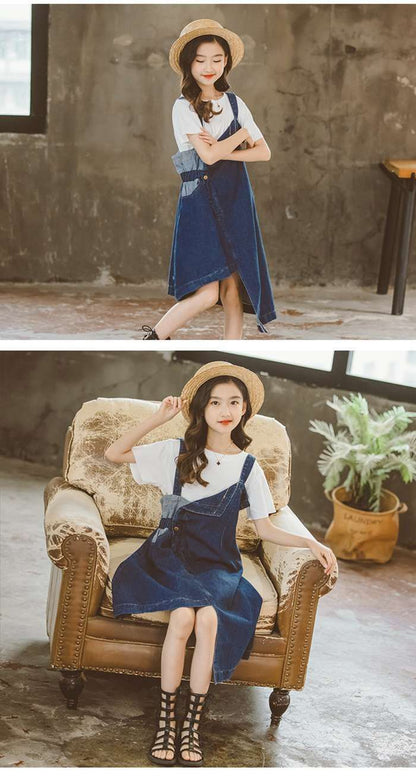 デニム ワンピース キッズ 夏 ベビー服 Tシャツ 半袖 女の子 ジュニア 子供服 ワンピース 子ども服 150cm 140 130 120 110mksenbao02