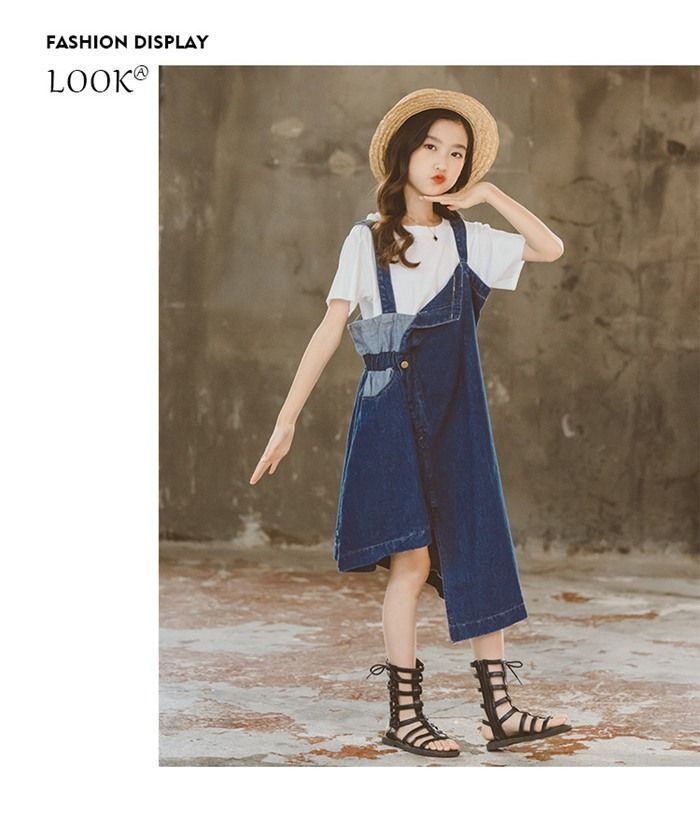 デニム ワンピース キッズ 夏 ベビー服 Tシャツ 半袖 女の子 ジュニア 子供服 ワンピース 子ども服 150cm 140 130 120 110mksenbao02