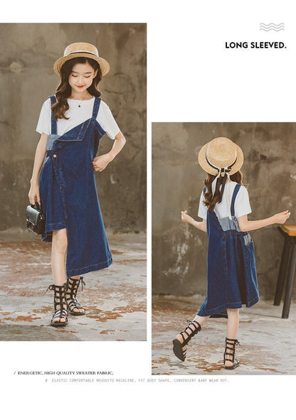 デニム ワンピース キッズ 夏 ベビー服 Tシャツ 半袖 女の子 ジュニア 子供服 ワンピース 子ども服 150cm 140 130 120 110mksenbao02