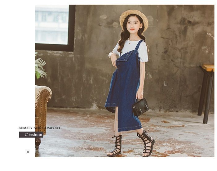 デニム ワンピース キッズ 夏 ベビー服 Tシャツ 半袖 女の子 ジュニア 子供服 ワンピース 子ども服 150cm 140 130 120 110mksenbao02