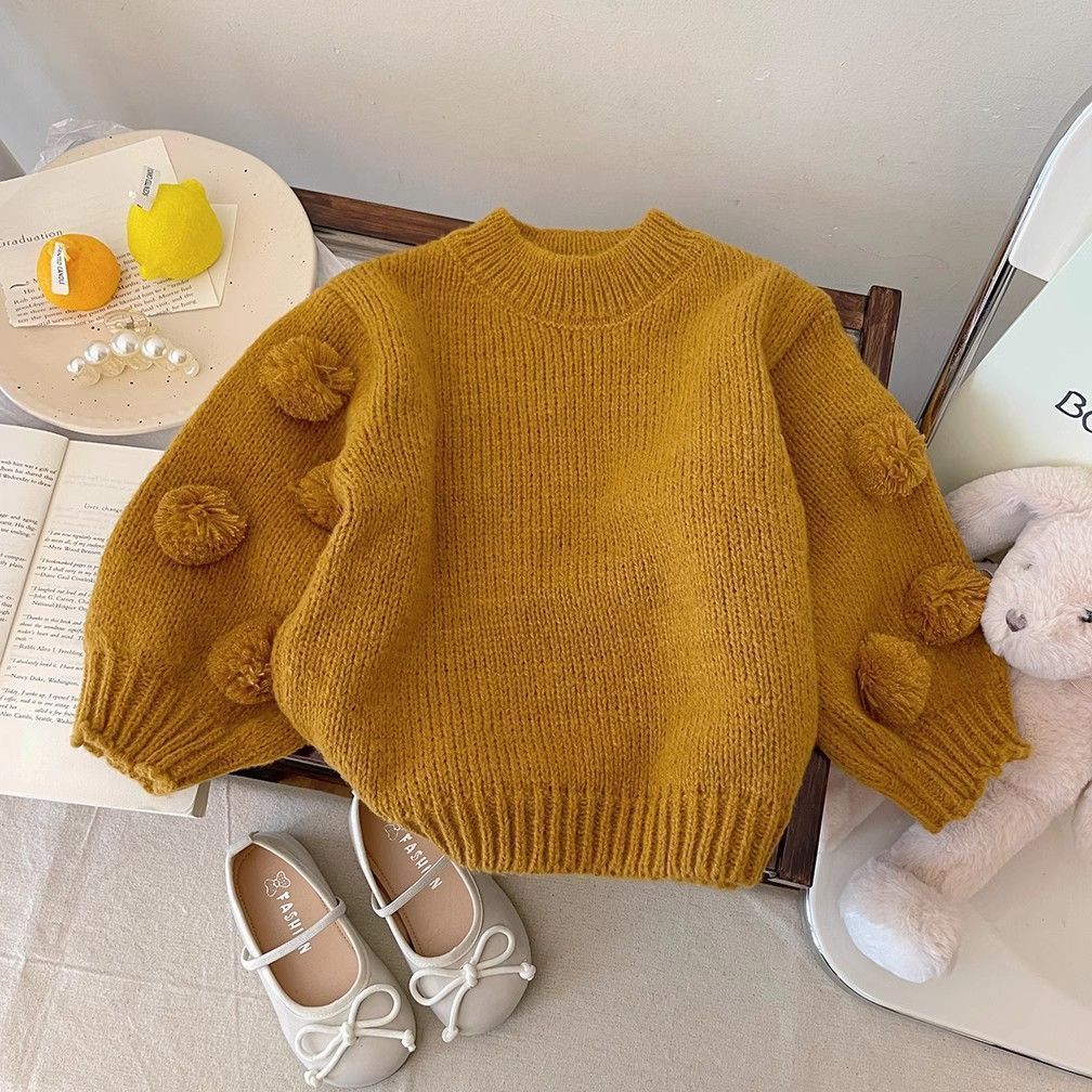 ニット 女の子 長袖 プルオーバー ポンポン付き セーター女の子 女児 ジュニア セーター キッズ ベビー 無地 長袖 かわいい ニット セーター ガールズ 子供服 子ども おしゃれ yixi03yixi03yixi03