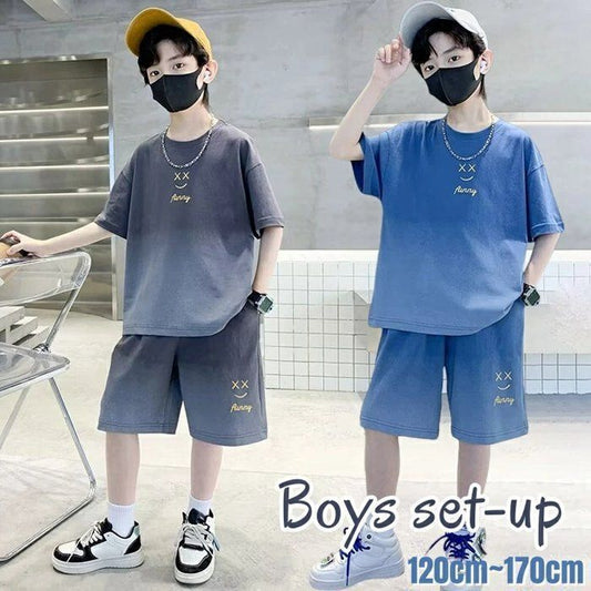 子供服 男の子 夏 セットアップ 半袖Tシャツ ハーフパンツ 夏服 ジュニア 子供 ジャージ 上下セット 子ども服 半袖 ゆったり カジュアル 子供 普段着 トップス 半袖スウェット 丸襟 ハーフパンツ 韓国風 おxiaokb320