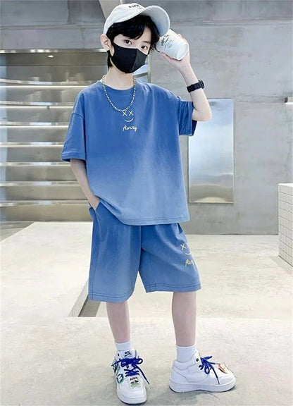 子供服 男の子 夏 セットアップ 半袖Tシャツ ハーフパンツ 夏服 ジュニア 子供 ジャージ 上下セット 子ども服 半袖 ゆったり カジュアル 子供 普段着 トップス 半袖スウェット 丸襟 ハーフパンツ 韓国風 おxiaokb320