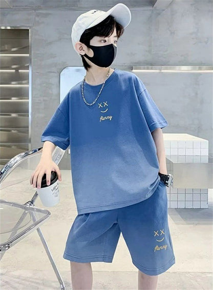 子供服 男の子 夏 セットアップ 半袖Tシャツ ハーフパンツ 夏服 ジュニア 子供 ジャージ 上下セット 子ども服 半袖 ゆったり カジュアル 子供 普段着 トップス 半袖スウェット 丸襟 ハーフパンツ 韓国風 おxiaokb320