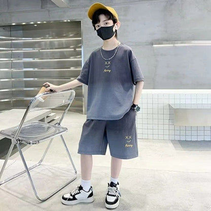 子供服 男の子 夏 セットアップ 半袖Tシャツ ハーフパンツ 夏服 ジュニア 子供 ジャージ 上下セット 子ども服 半袖 ゆったり カジュアル 子供 普段着 トップス 半袖スウェット 丸襟 ハーフパンツ 韓国風 おxiaokb320