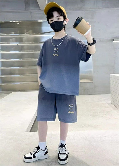 子供服 男の子 夏 セットアップ 半袖Tシャツ ハーフパンツ 夏服 ジュニア 子供 ジャージ 上下セット 子ども服 半袖 ゆったり カジュアル 子供 普段着 トップス 半袖スウェット 丸襟 ハーフパンツ 韓国風 おxiaokb320