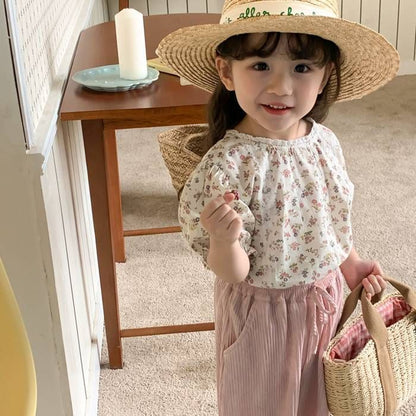 キッズ 上下セット 女の子 セットアップ 子供服 花柄 tシャツ 半袖tシャツ クルーネック ウエストゴム ワイドパンツ ストライプ柄 ポケット付き 子供 ベビー 子ども ベビー服 韓国風 夏 かわいい おしゃれ