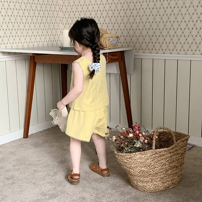 女の子 セットアップ 子供服 刺繍 タンクトップ 袖なしtシャツ クルーネック ウエストゴム ショートパンツ 無地 キッズ 上下セット 子供 子ども ベビー服 ルームウェア 韓国風 かわいい おしゃれ jiangge12