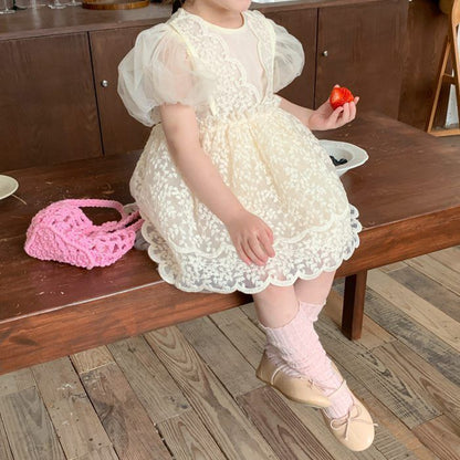 チュールワンピース 女の子 ドレス チュール キッズ ワンピース チュール袖 半袖 ベビー Aライン 子ども服 フォーマル 結婚式 七五三 発表会 上品 お姫様 パーティー レース 子供服 かわいい jiangge14