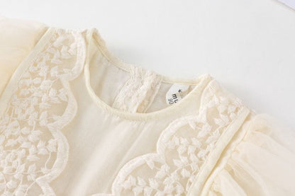 チュールワンピース 女の子 ドレス チュール キッズ ワンピース チュール袖 半袖 ベビー Aライン 子ども服 フォーマル 結婚式 七五三 発表会 上品 お姫様 パーティー レース 子供服 かわいい jiangge14