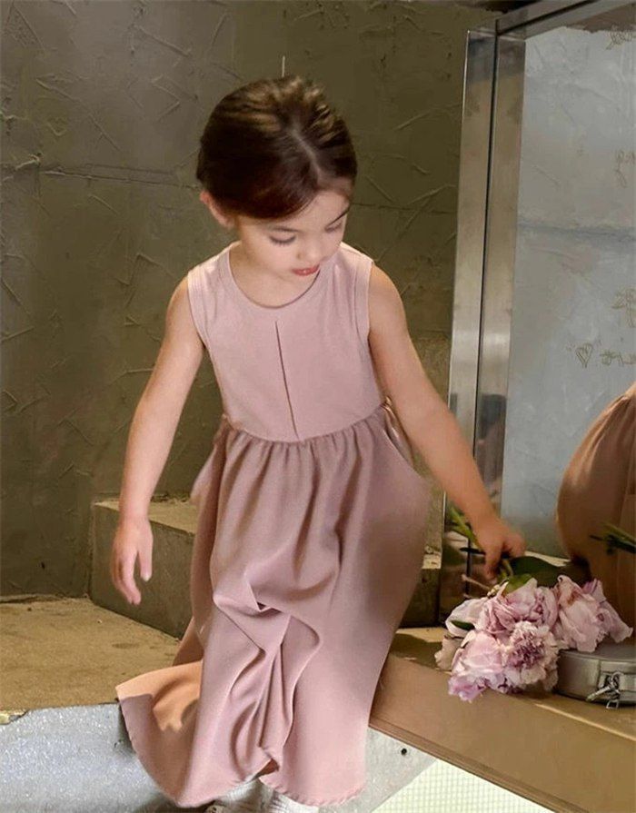 子どもワンピース 女の子 ノースリーブ シンプル 可愛い 子供ワンピース 子ども ガールズ ガーリー ロング丈 膝丈 フリル ポケット付き 子供服 子ども服 子供ドレス dress 姫系 キッズ 夏 リラックス 無地 おしゃれhyxz18