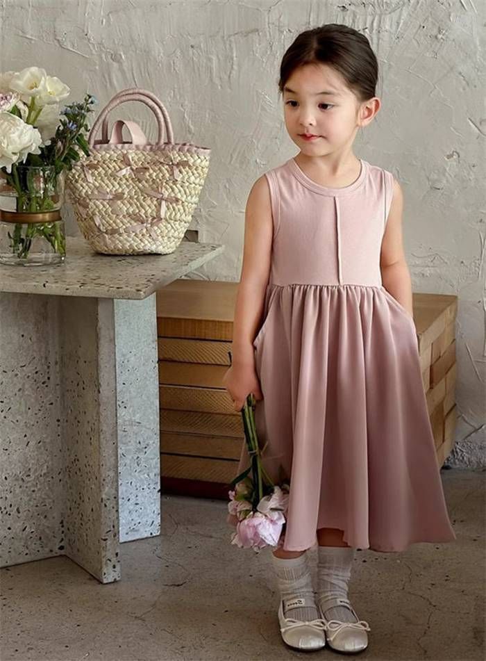 子どもワンピース 女の子 ノースリーブ シンプル 可愛い 子供ワンピース 子ども ガールズ ガーリー ロング丈 膝丈 フリル ポケット付き 子供服 子ども服 子供ドレス dress 姫系 キッズ 夏 リラックス 無地 おしゃれhyxz18