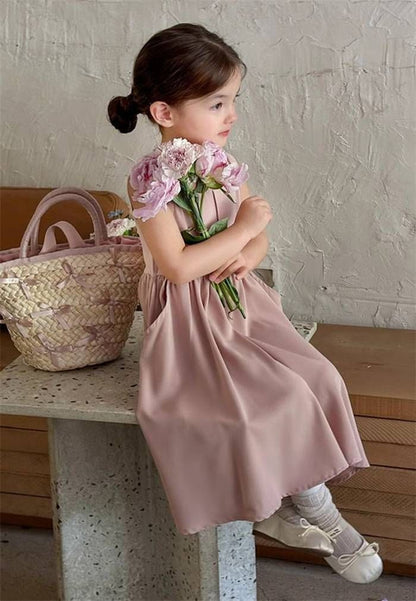 子どもワンピース 女の子 ノースリーブ シンプル 可愛い 子供ワンピース 子ども ガールズ ガーリー ロング丈 膝丈 フリル ポケット付き 子供服 子ども服 子供ドレス dress 姫系 キッズ 夏 リラックス 無地 おしゃれhyxz18