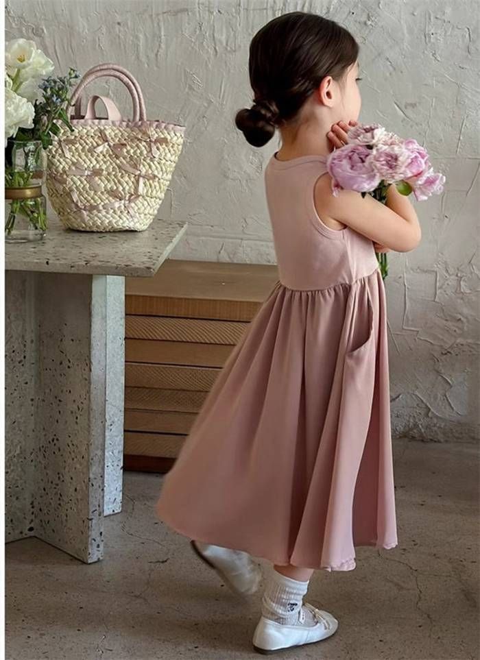 子どもワンピース 女の子 ノースリーブ シンプル 可愛い 子供ワンピース 子ども ガールズ ガーリー ロング丈 膝丈 フリル ポケット付き 子供服 子ども服 子供ドレス dress 姫系 キッズ 夏 リラックス 無地 おしゃれhyxz18