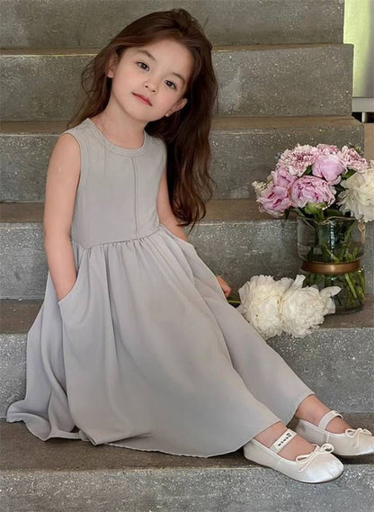 子どもワンピース 女の子 ノースリーブ シンプル 可愛い 子供ワンピース 子ども ガールズ ガーリー ロング丈 膝丈 フリル ポケット付き 子供服 子ども服 子供ドレス dress 姫系 キッズ 夏 リラックス 無地 おしゃれhyxz18