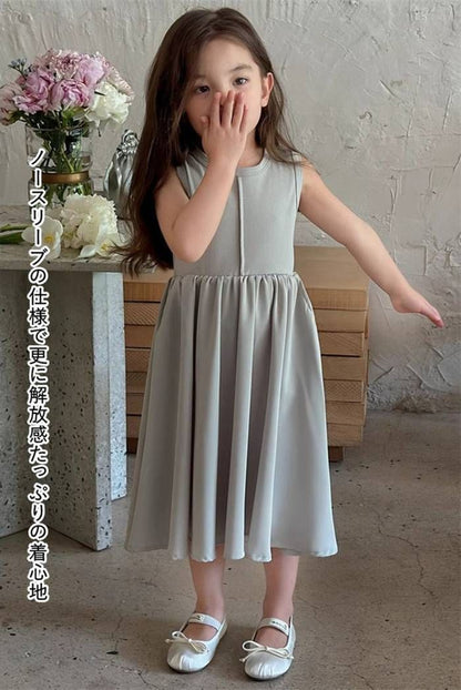 子どもワンピース 女の子 ノースリーブ シンプル 可愛い 子供ワンピース 子ども ガールズ ガーリー ロング丈 膝丈 フリル ポケット付き 子供服 子ども服 子供ドレス dress 姫系 キッズ 夏 リラックス 無地 おしゃれhyxz18