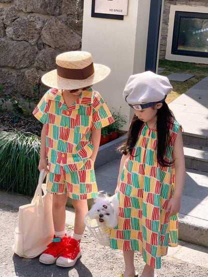 兄妹お揃い 韓国子供服 ワンピース 女の子 花柄 男の子 セットアップ アロハ 夏服 可愛い ビーチウエア ジュニア 子ども服 カジュアル