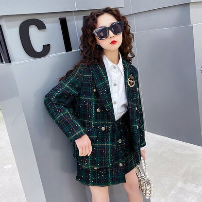 女の子 子供スーツ 2点セット ジャケット ショートパンツ 2点セット キッズ 子ども服 ツイード フォーマル スーツ チェック柄 可愛い お洒落 入園式 卒園式 幼稚園 発表会 卒業式 誕生日