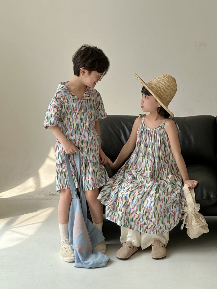 兄妹お揃い 韓国子供服 ワンピース 女の子 花柄 男の子 セットアップ アロハ 夏服 可愛い ビーチウエア ジュニア 子ども服 カジュアル xmtz02