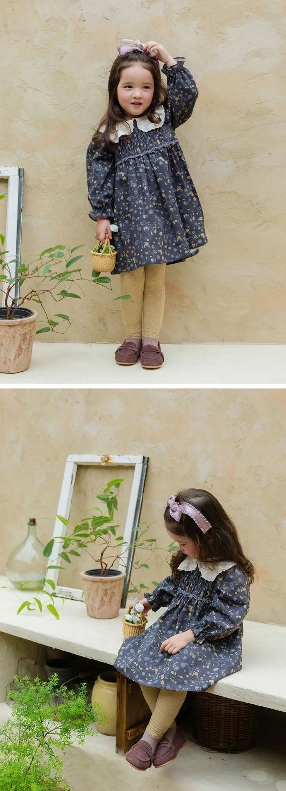 ベビー ワンピース 赤ちゃん 女の子 長袖 キッズ 子ども 子供服 付け襟 可愛い ワンピース 春 ベビードレス お姫様風 セレモニードレス 花柄 90 100 110 120 ベビー服 写真撮影 通園 通学