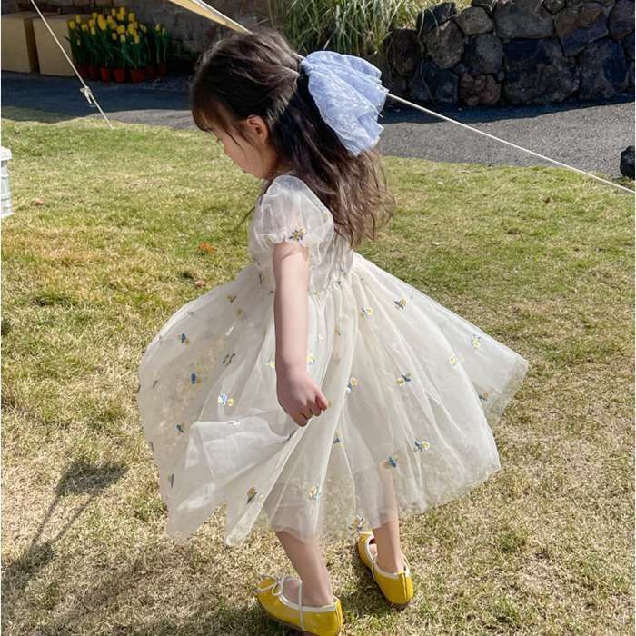 チュール ワンピース 女の子 子供 ドレス キッズ 半袖 子供服 こども服 子ども服 子ども 七五三 夏 ピアノ発表会 結婚式 音楽会 演奏会 刺繍 かわいい