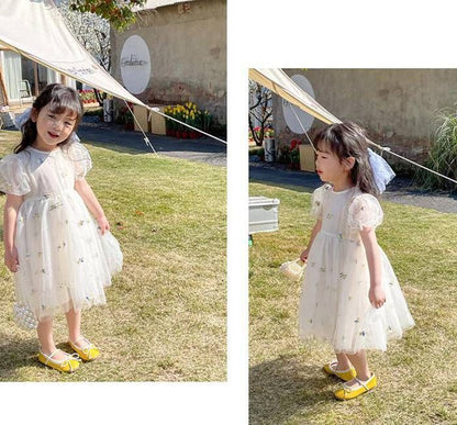 チュール ワンピース 女の子 子供 ドレス キッズ 半袖 子供服 こども服 子ども服 子ども 七五三 夏 ピアノ発表会 結婚式 音楽会 演奏会 刺繍 かわいい